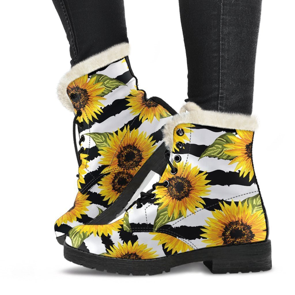 Sunflower Striped Faux Fur Leather Boots for the Groovy Hippie Soul - 1