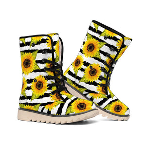 Emerald Blossoms -  Sunflower Striped Pattern Print Winter Boots For Modern Hippie