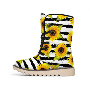 Emerald Blossoms -  Sunflower Striped Pattern Print Winter Boots For Modern Hippie