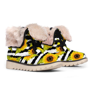 Emerald Blossoms -  Sunflower Striped Pattern Print Winter Boots For Modern Hippie