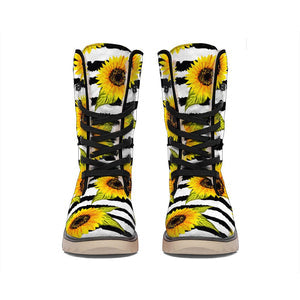 Emerald Blossoms -  Sunflower Striped Pattern Print Winter Boots For Modern Hippie