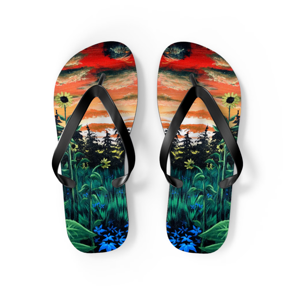 Emerald Blossoms - Sunflower Sunset Flip Flops Beach Wear, Summer For Hippies