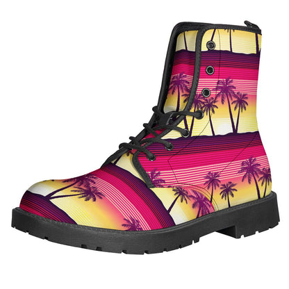 Peaceful Palm Tree Print Leather Hippie Boots - 1