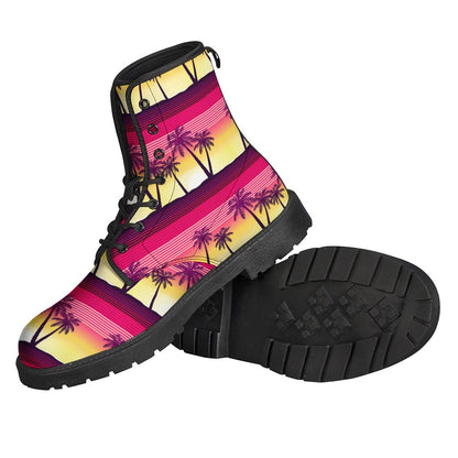 Peaceful Palm Tree Print Leather Hippie Boots - 2