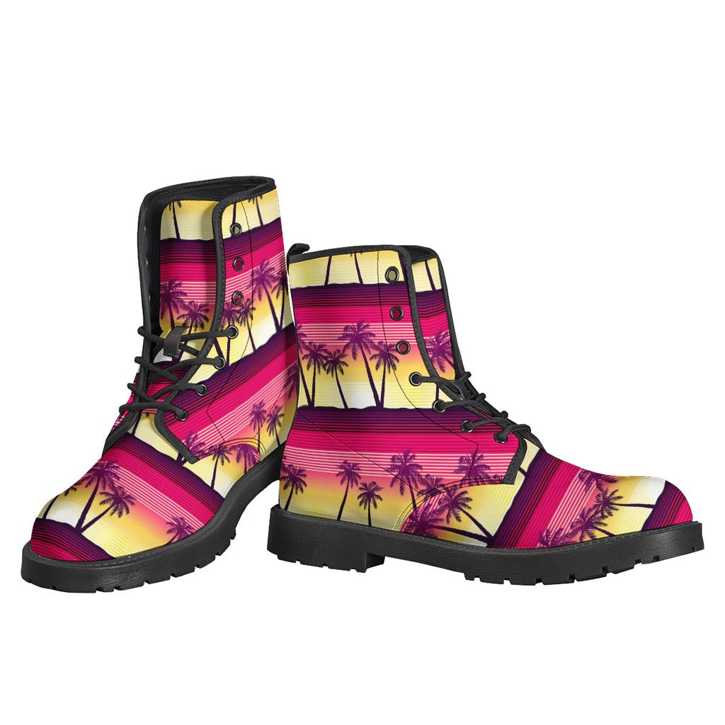 Peaceful Palm Tree Print Leather Hippie Boots - 3