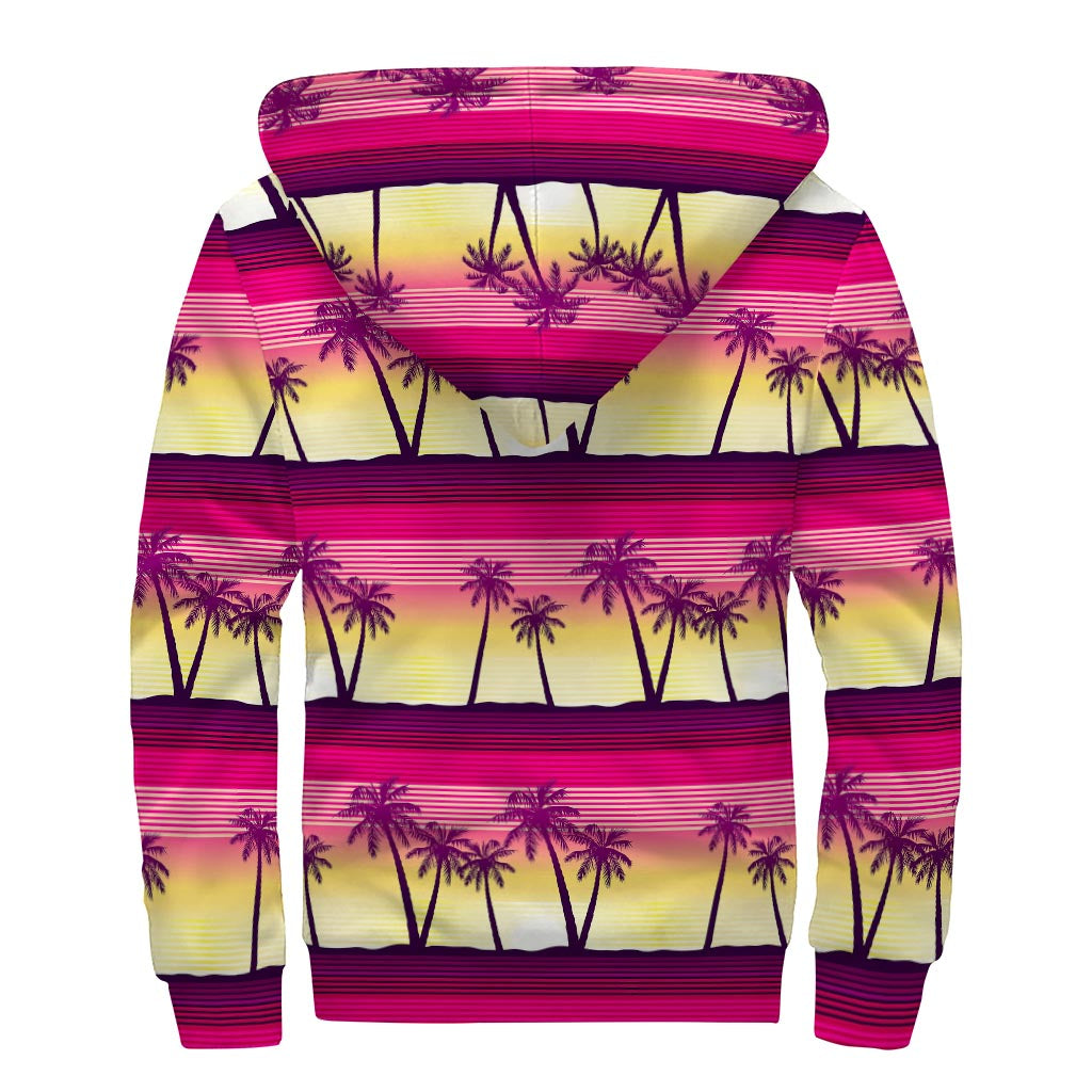 Sunny Days Hippie Sherpa Lined Zip Up Hoodie with Palm Tree Pattern - 2