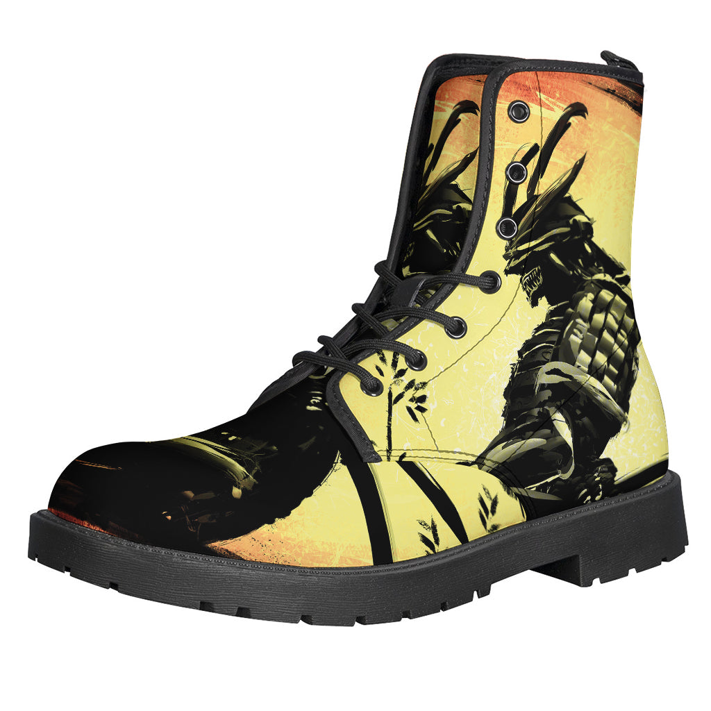 Sunset Samurai Warrior Print Leather Boots for Boho Chic Hippies - 1