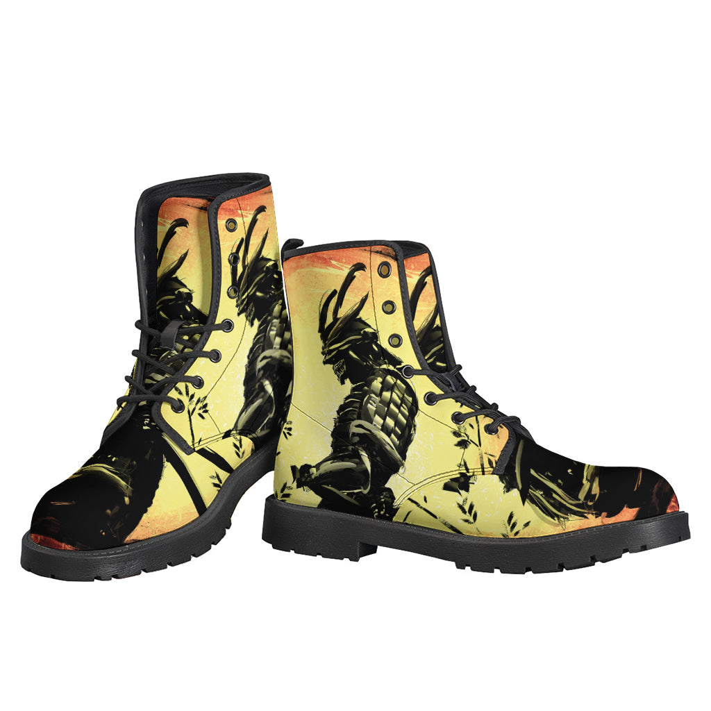 Sunset Samurai Warrior Print Leather Boots for Boho Chic Hippies - 3