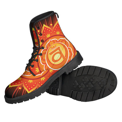 Swadhisthana Chakra Mandala Print Leather Boots: Hippie Chic Footwear for Free Spirits - 2