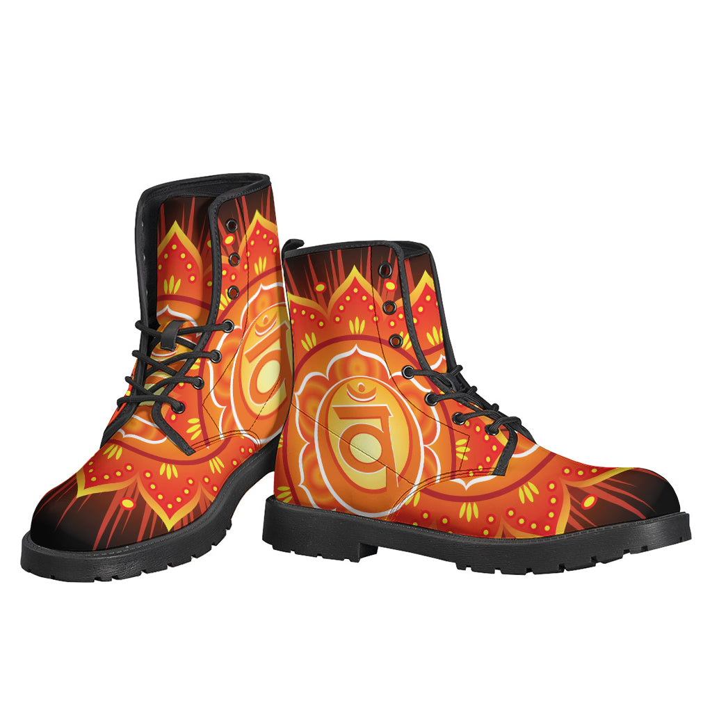 Swadhisthana Chakra Mandala Print Leather Boots: Hippie Chic Footwear for Free Spirits - 3