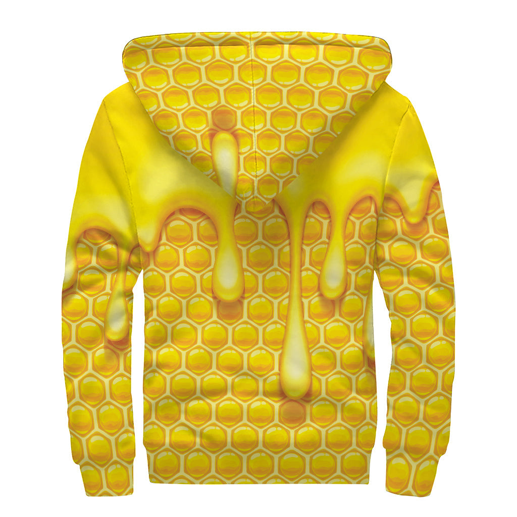 Sweet Honey Bee Hive Print Sherpa-Lined Zip Up Hoodie for Hippie Style Enthusiasts - 2