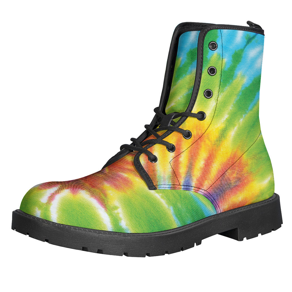 Groovy Swirl Tie-Dye Leather Boots: Step Out in Hippie Style! - 1