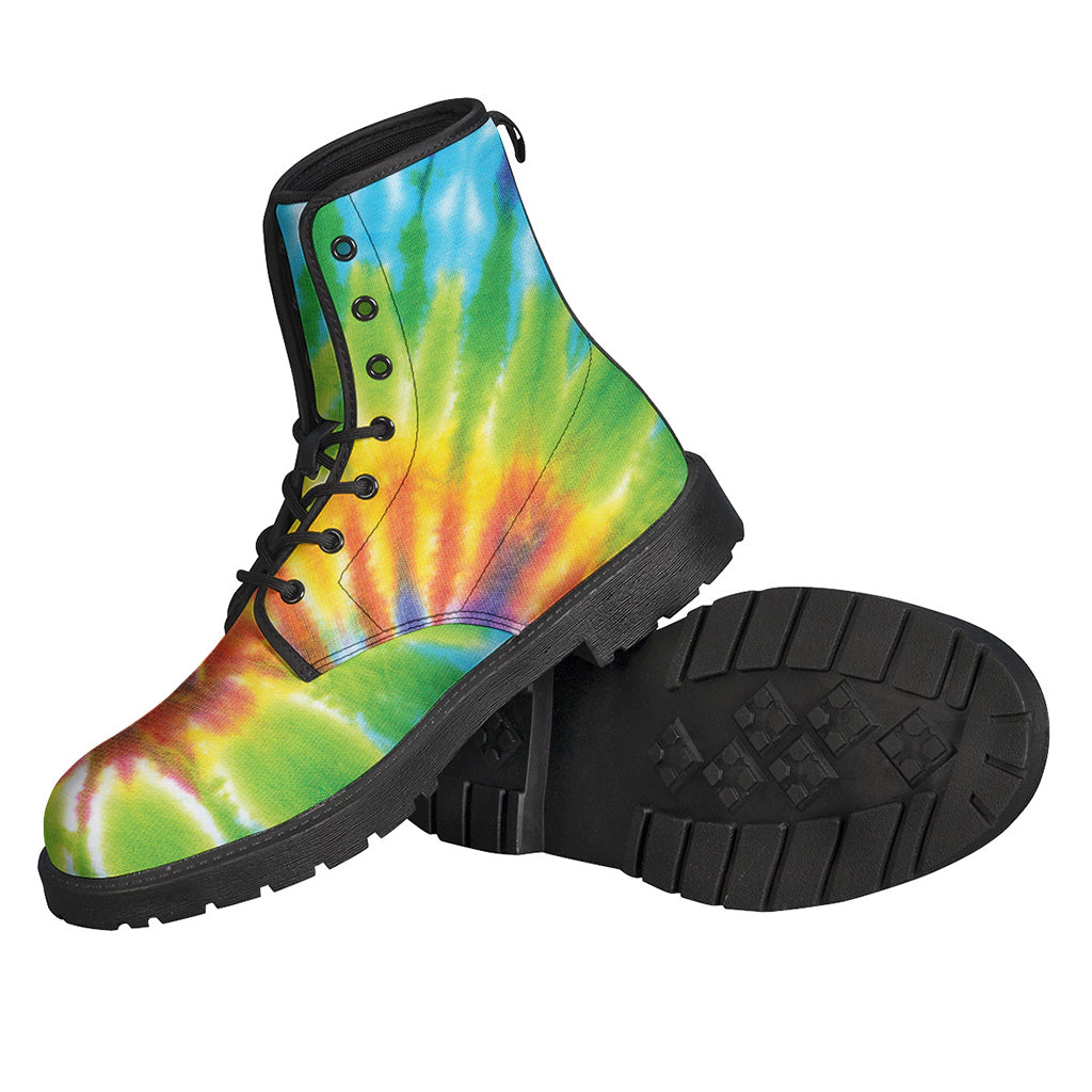 Groovy Swirl Tie-Dye Leather Boots: Step Out in Hippie Style! - 2