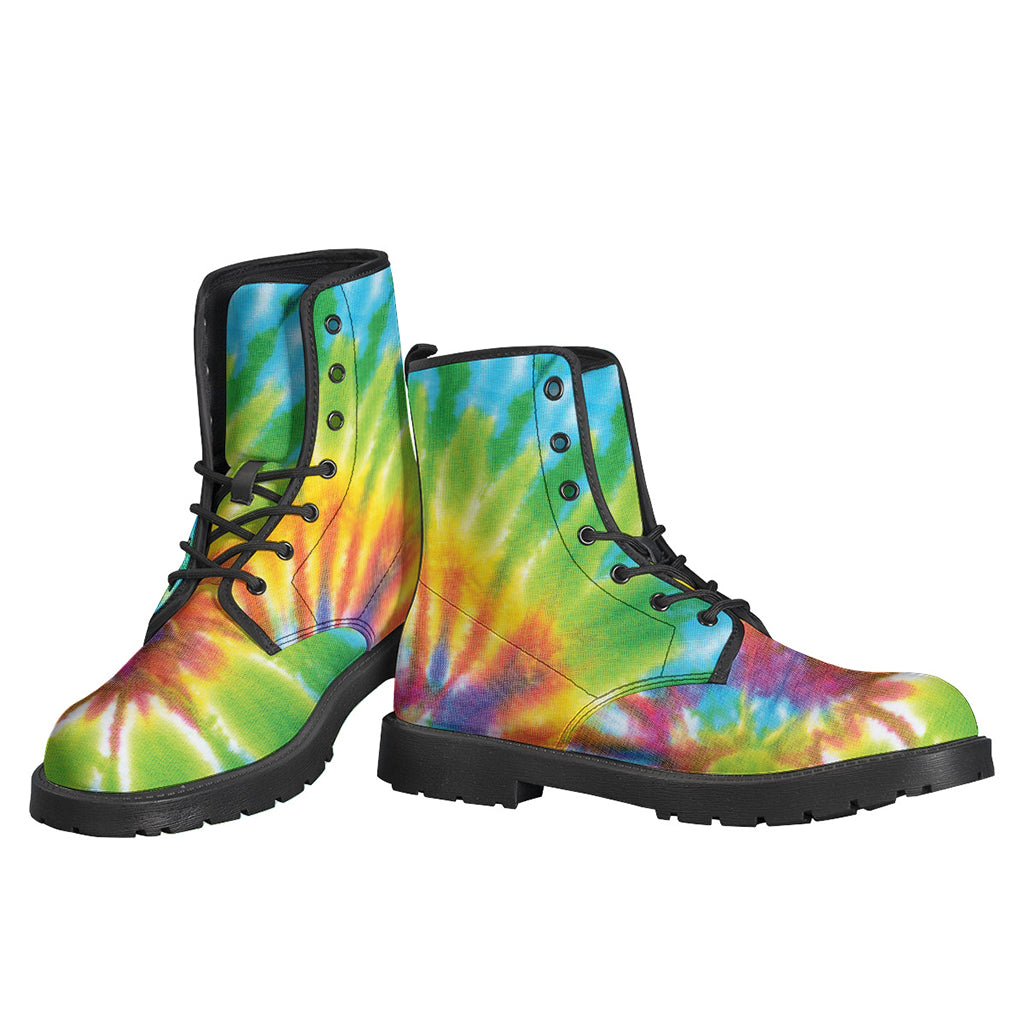 Groovy Swirl Tie-Dye Leather Boots: Step Out in Hippie Style! - 3