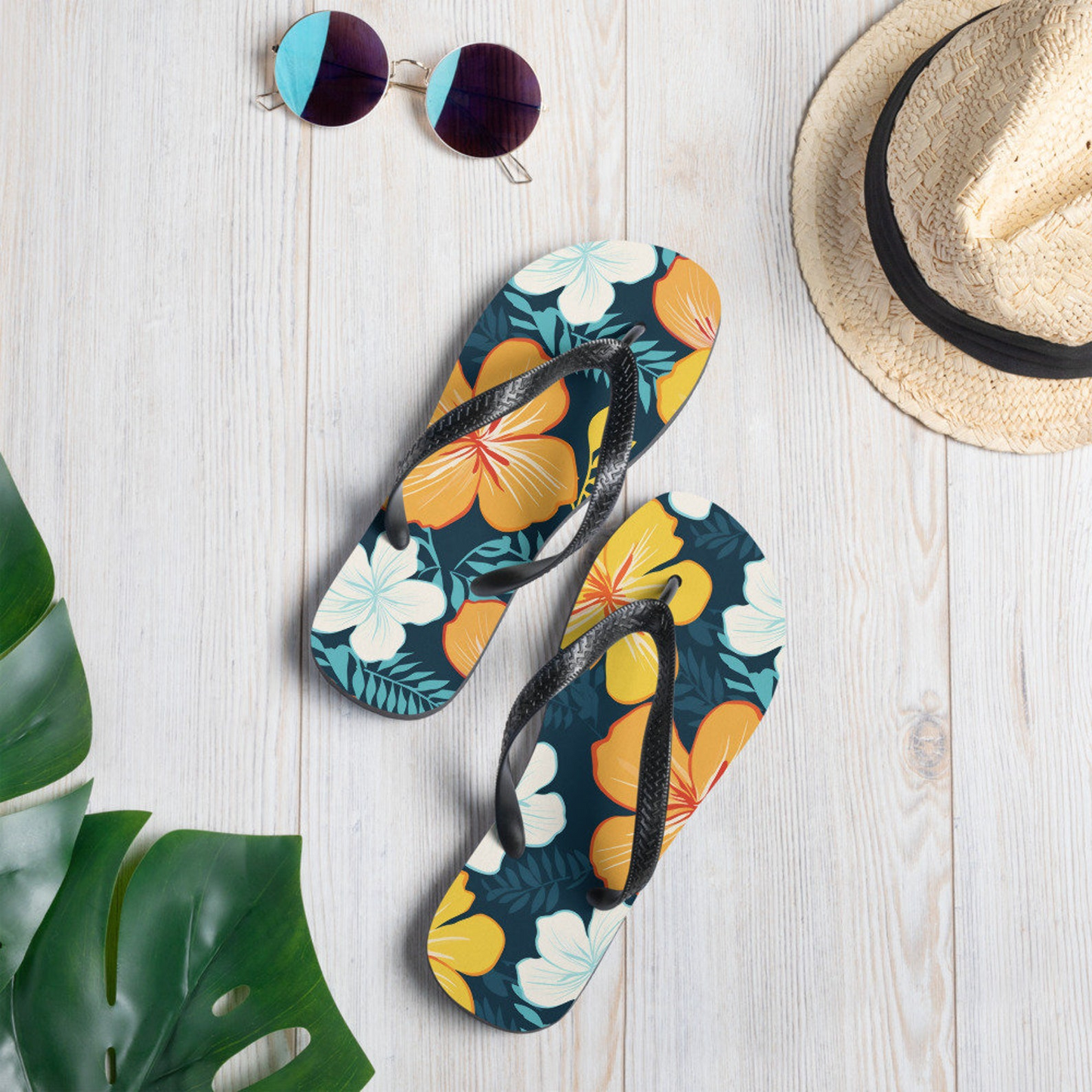 Emerald  Blossoms - Hawaiian Flowers Flip Flops.