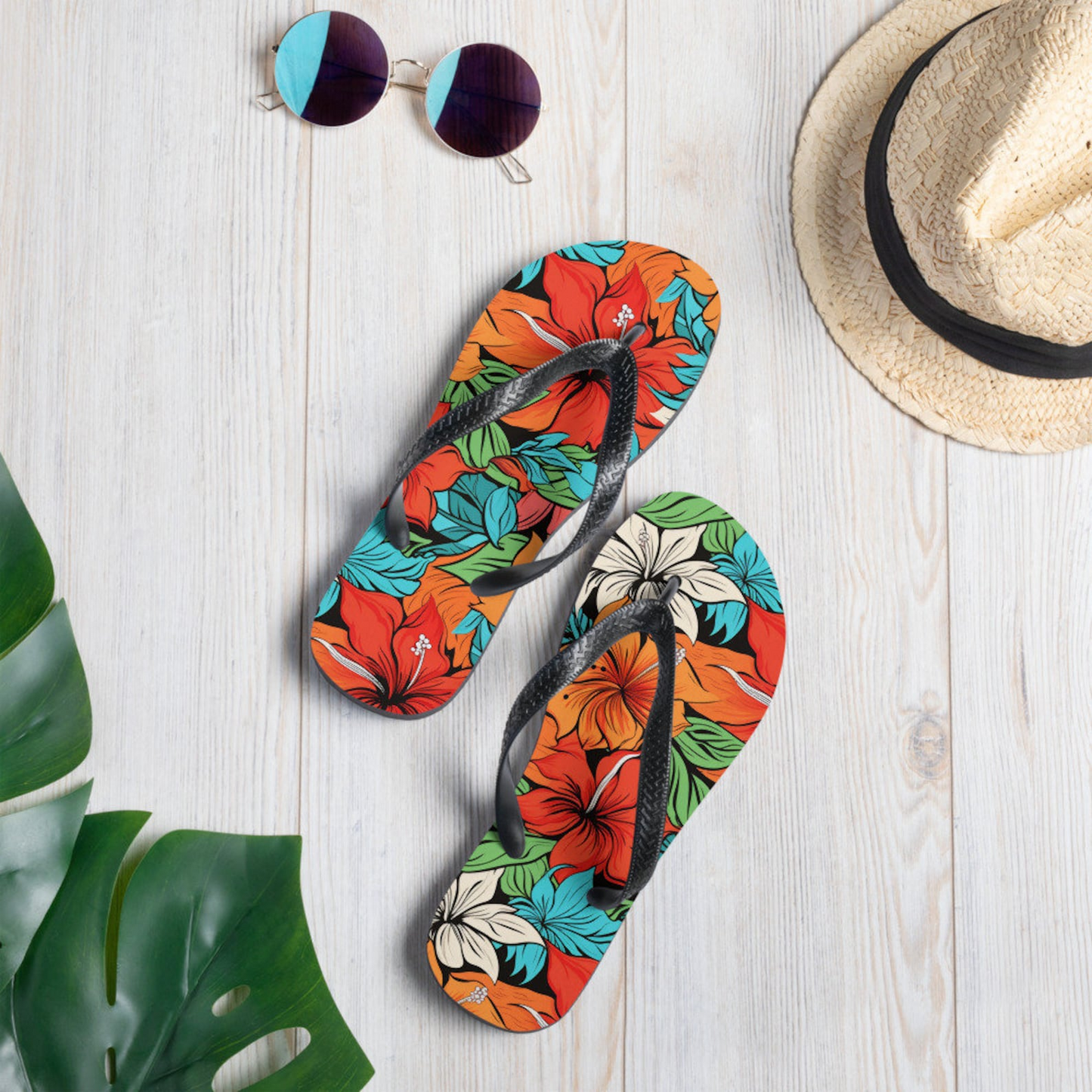 Emerald  Blossoms - Hawaiian Flowers Flip Flops.