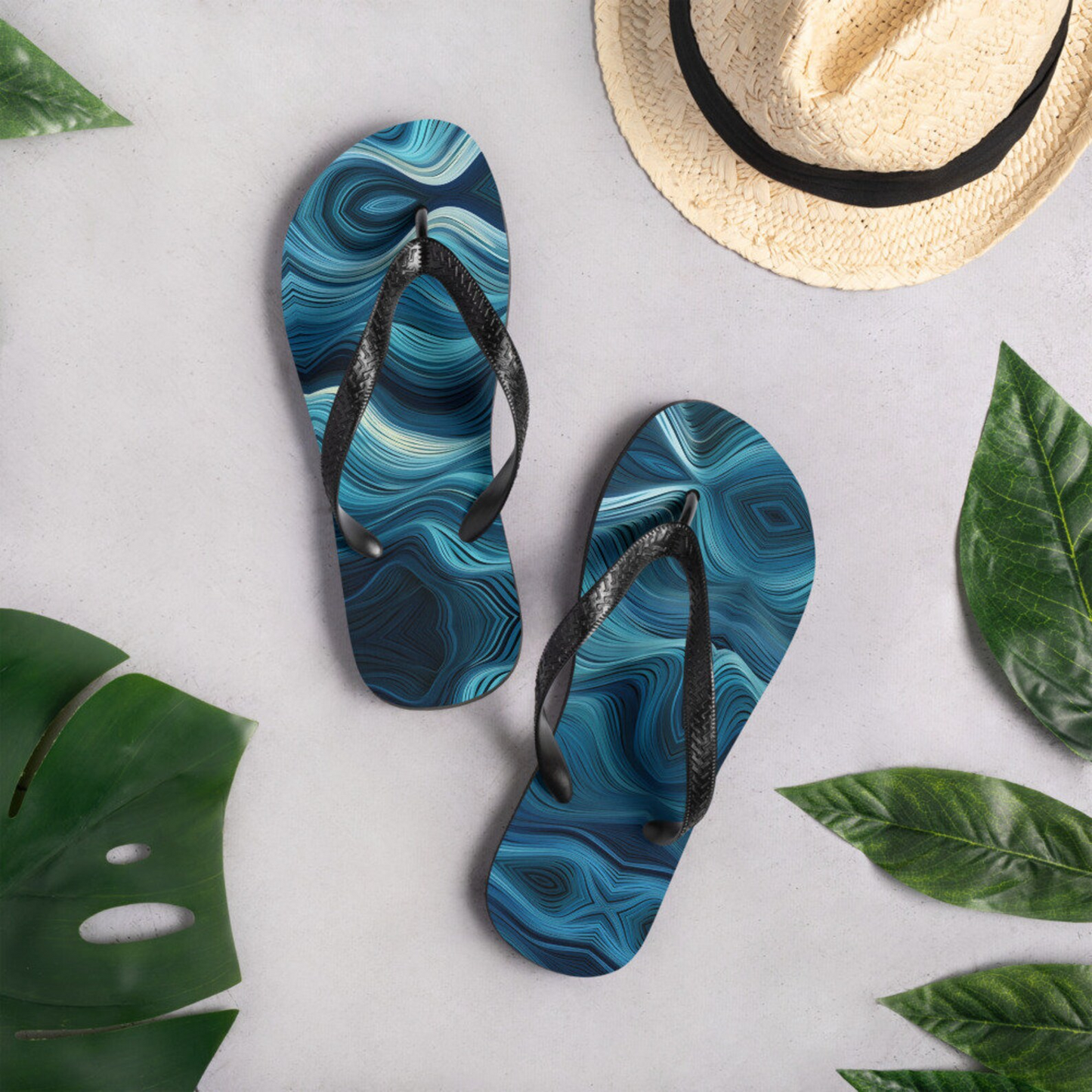 Emerald  Blossoms - Waves Flip Flops Beach Flip Flops