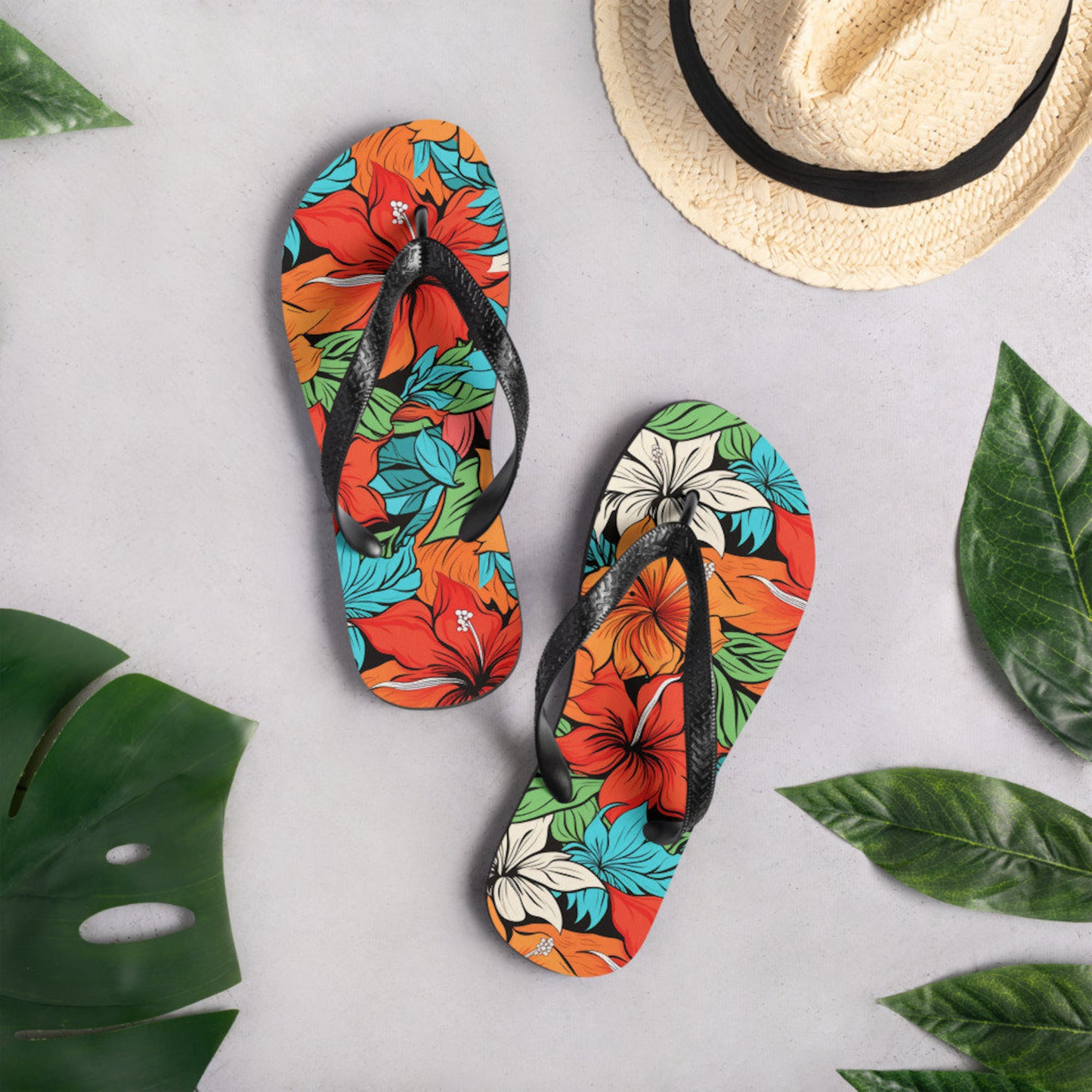 Emerald  Blossoms - Hawaiian Flowers Flip Flops.