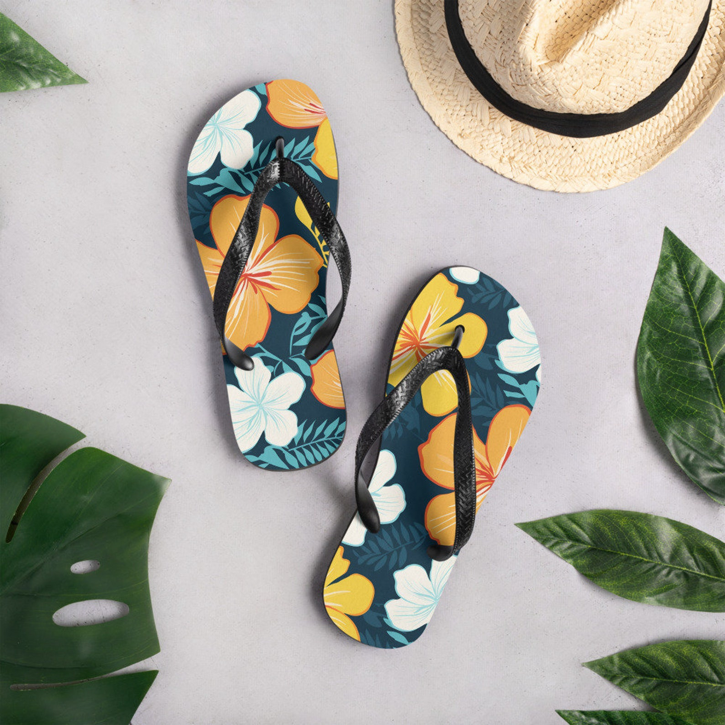 Emerald  Blossoms - Hawaiian Flowers Flip Flops.