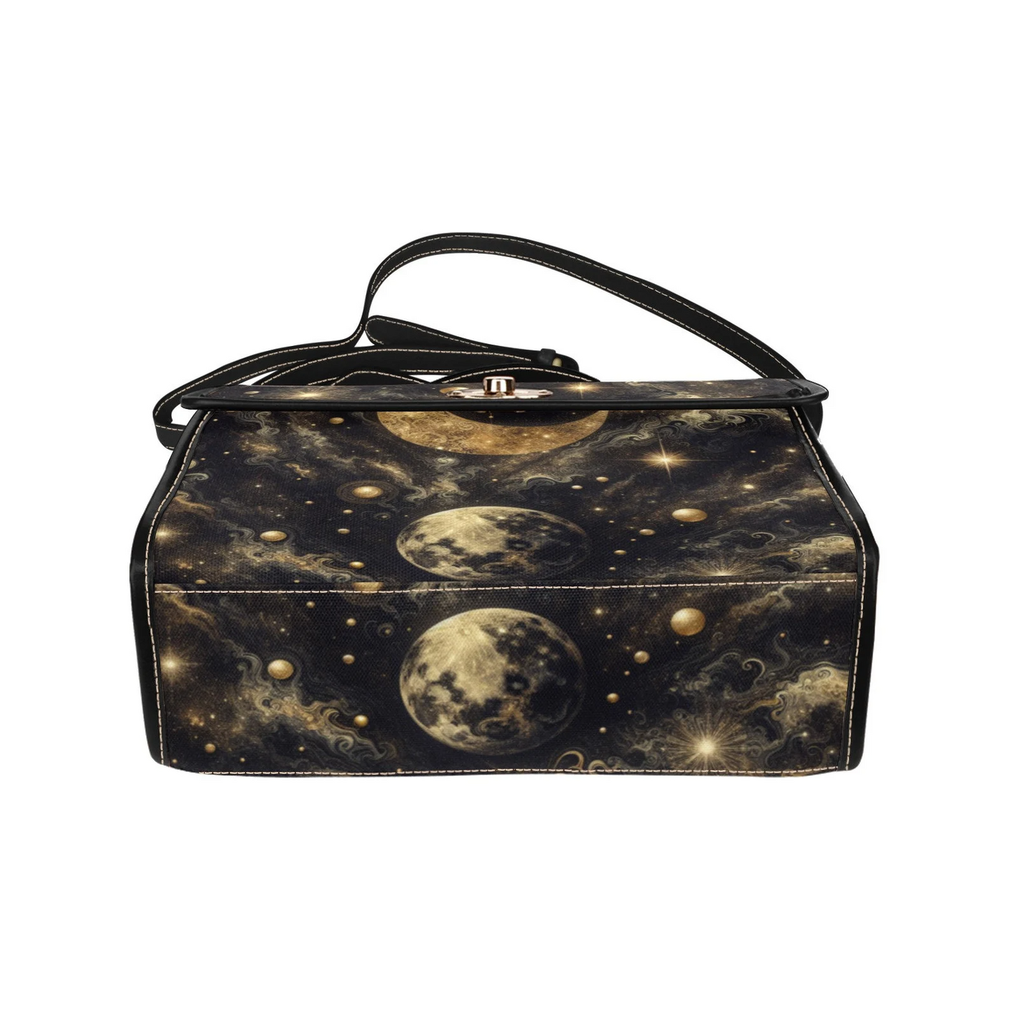 Emerald Blossoms - Cosmic Sky Gold Star Moon Night Unique Satchel Bag For Hippies