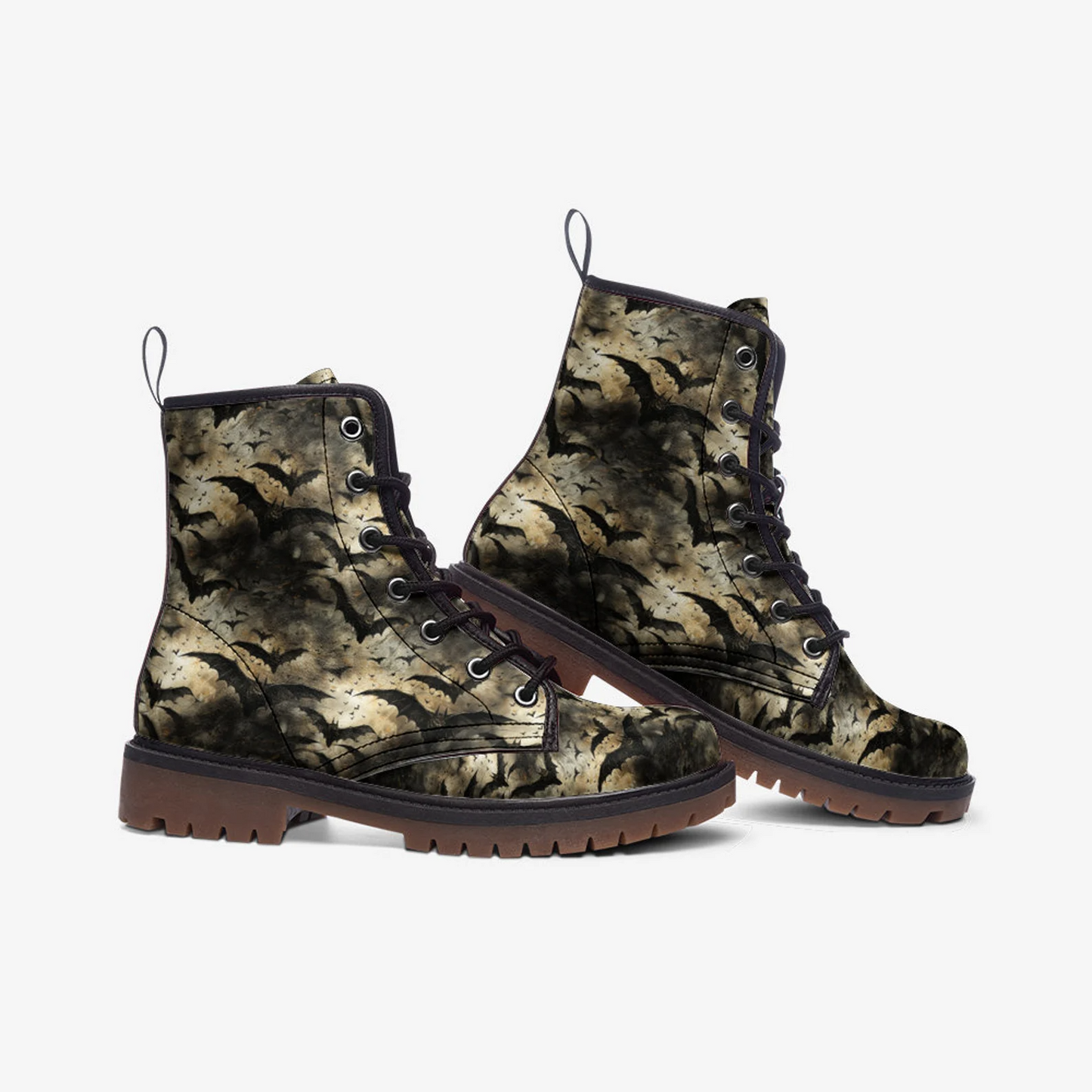 Emerald Blossoms - Dark Bats Vegan Leather Combat Boots For Hippies