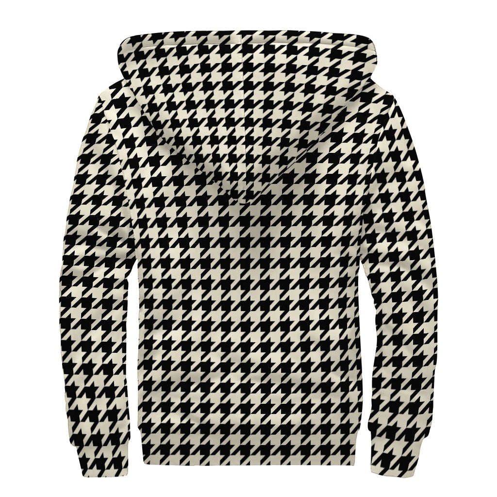 Tan and Black Houndstooth Sherpa Lined Zip Up Hoodie for the Free-Spirited Hippie - 2