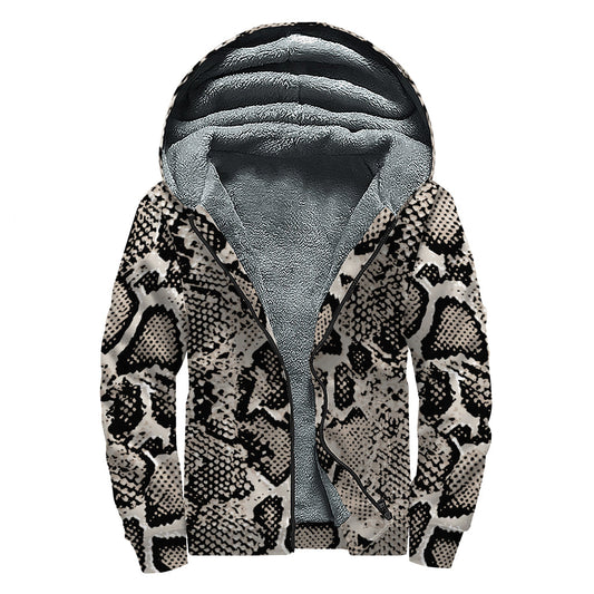 Tan and Black Snakeskin Hippie Sherpa Hoodie - 1