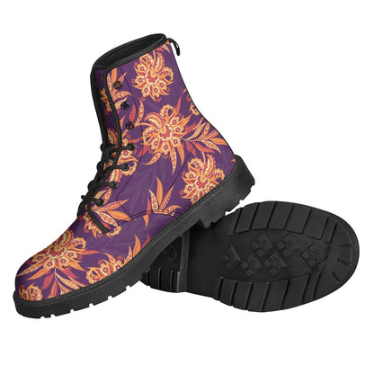 Tangerine Floral Bohemian Pattern Leather Lightweight Boots for Free-Spirited Hippies - 2