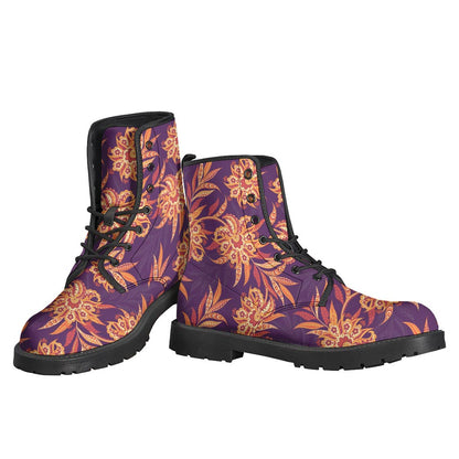 Tangerine Floral Bohemian Pattern Leather Lightweight Boots for Free-Spirited Hippies - 3