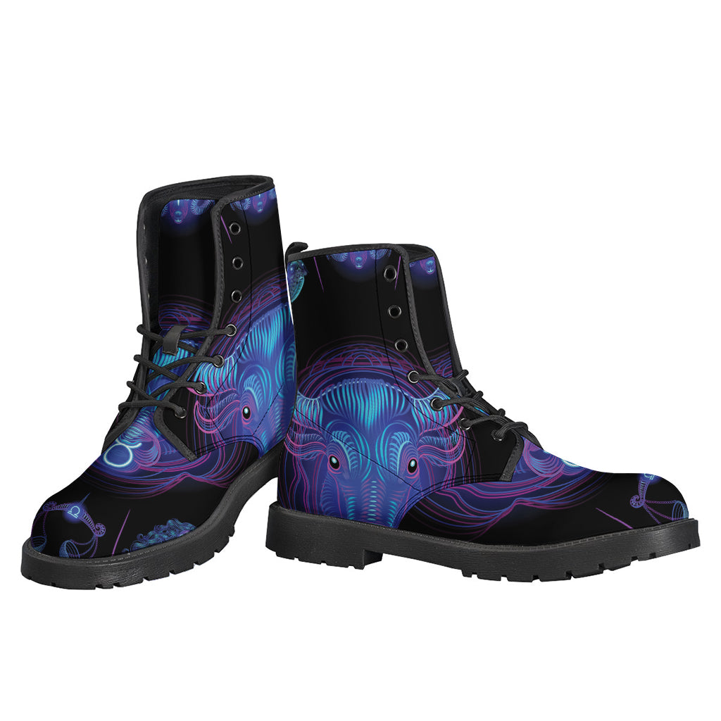 Groovy Astrological Signs Print Leather Boots for Hippies - 3