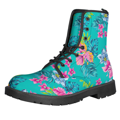 Teal Aloha Tropical Leather Lightweight Boots for Boho Hippies - 1