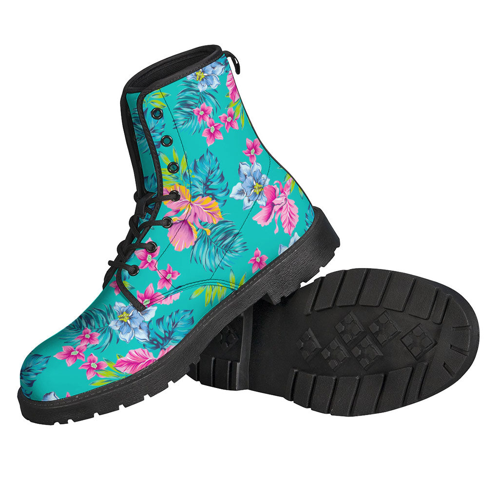 Teal Aloha Tropical Leather Lightweight Boots for Boho Hippies - 2