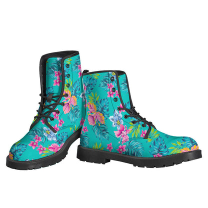 Teal Aloha Tropical Leather Lightweight Boots for Boho Hippies - 3