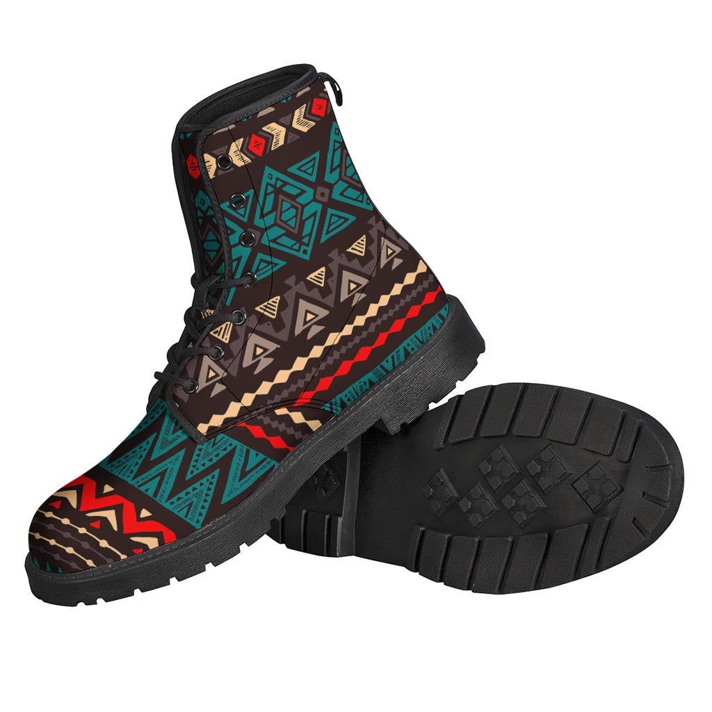 Teal and Brown Aztec Pattern Leather Hippie Boots: Embrace the Boho Chic Style - 2