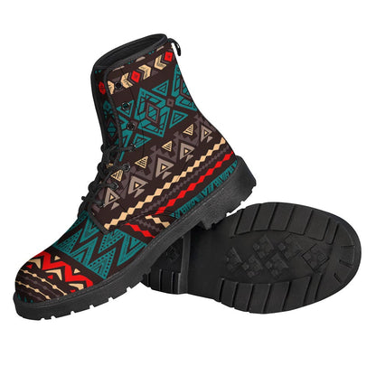 Teal and Brown Aztec Pattern Leather Hippie Boots: Embrace the Boho Chic Style - 2