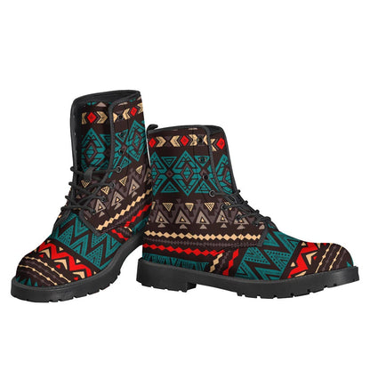 Teal and Brown Aztec Pattern Leather Hippie Boots: Embrace the Boho Chic Style - 3