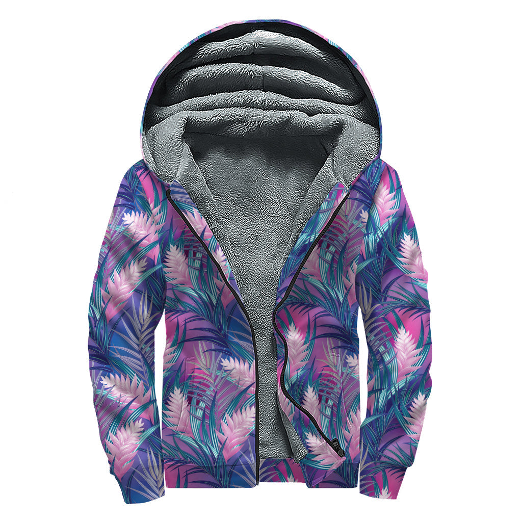 Teal and Pink Tropical Floral Print Sherpa Lined Zip Up Hoodie: The Ultimate Hippie Style - 1