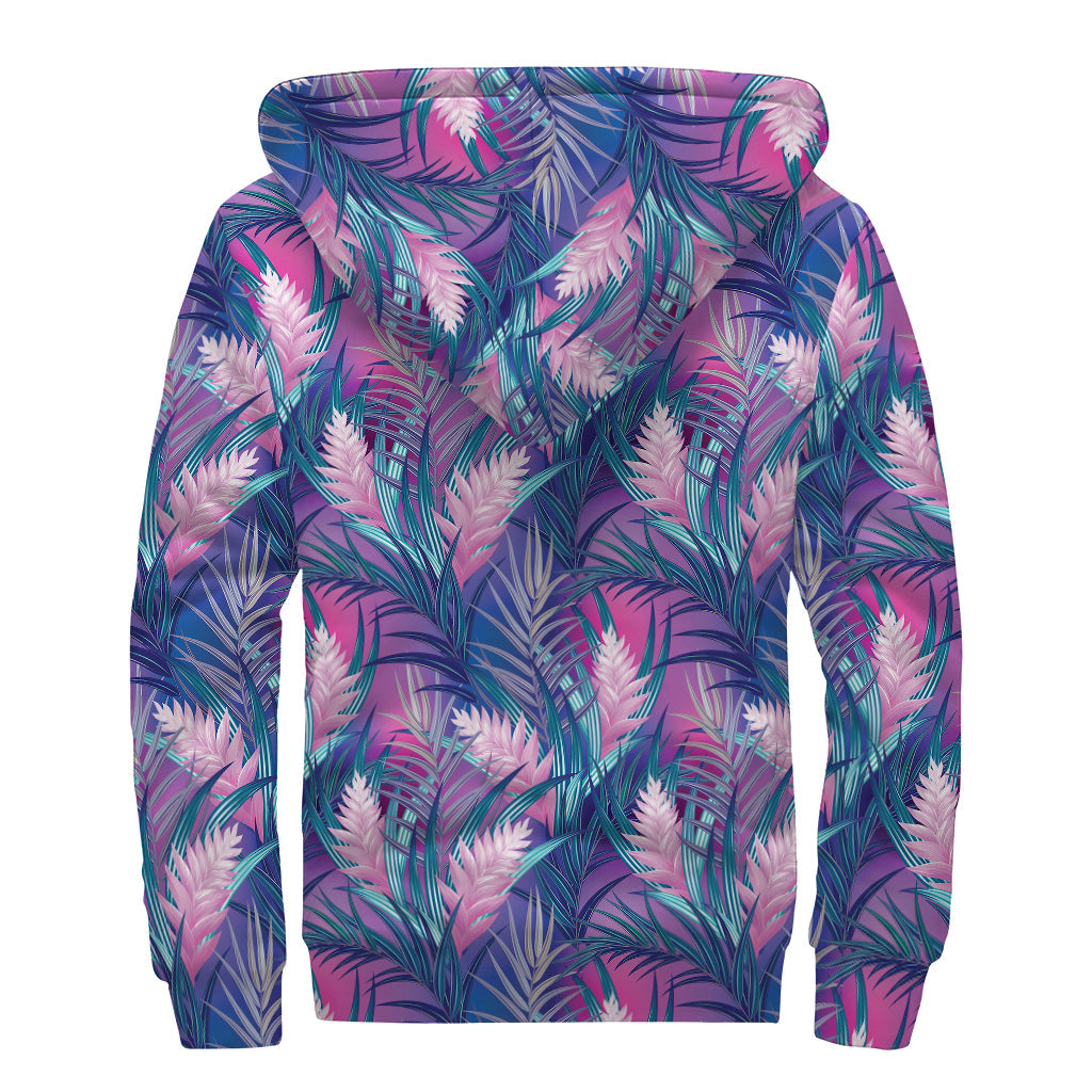 Teal and Pink Tropical Floral Print Sherpa Lined Zip Up Hoodie: The Ultimate Hippie Style - 2