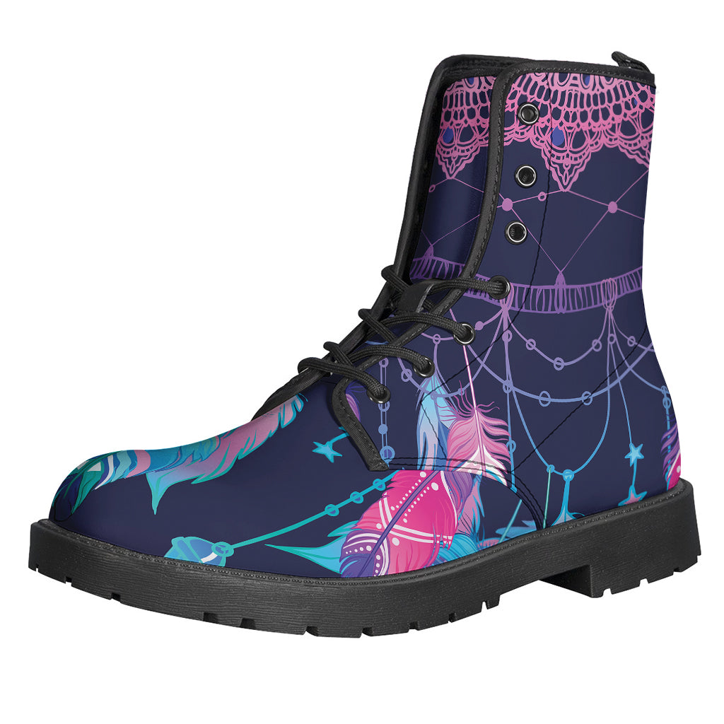 Groovy Teal and Purple Dream Catcher Leather Boots for the Free-Spirited Hippie - 1