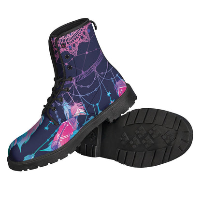 Groovy Teal and Purple Dream Catcher Leather Boots for the Free-Spirited Hippie - 2