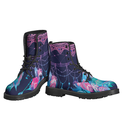 Groovy Teal and Purple Dream Catcher Leather Boots for the Free-Spirited Hippie - 3