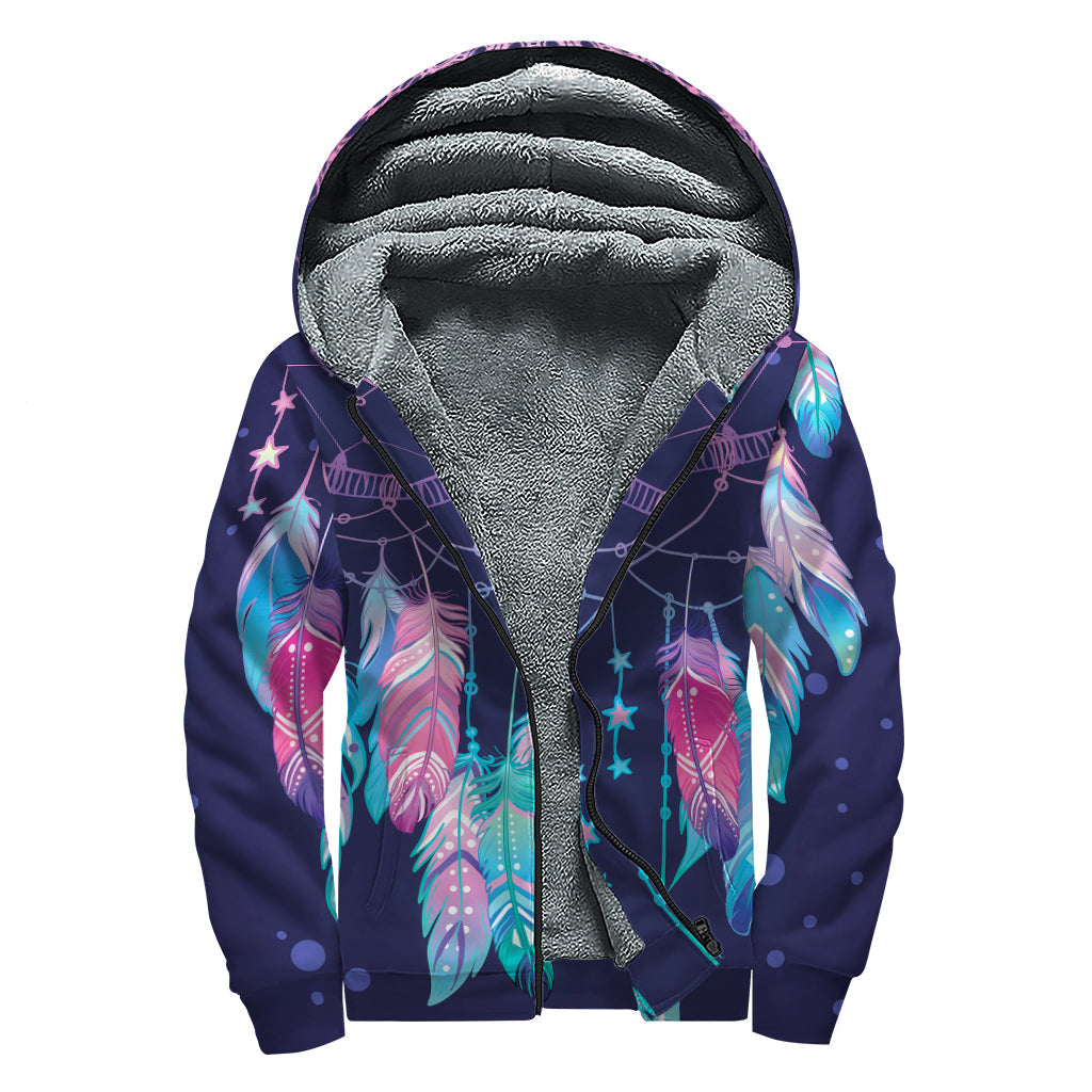 Teal and Purple Dream Catcher Sherpa Zip-Up: Stay Cozy in Hippie Style - 1