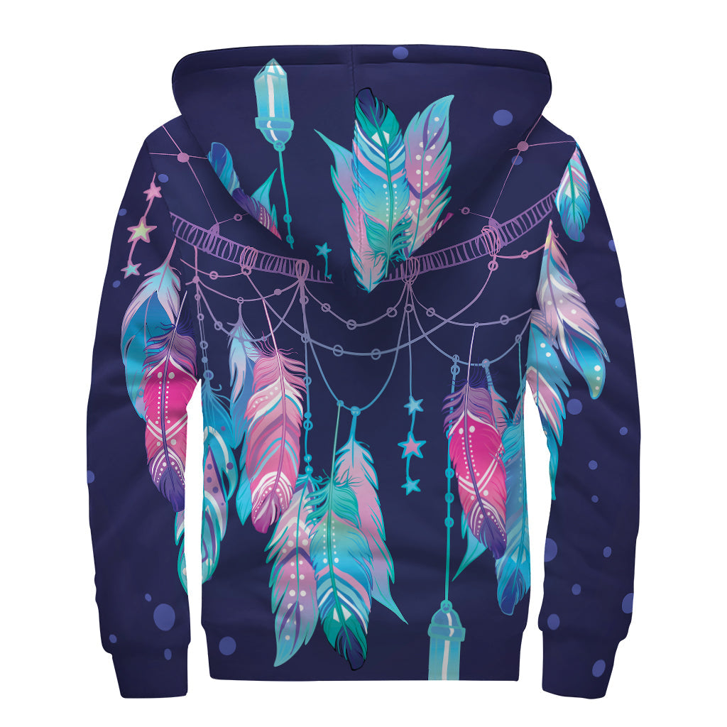 Teal and Purple Dream Catcher Sherpa Zip-Up: Stay Cozy in Hippie Style - 2