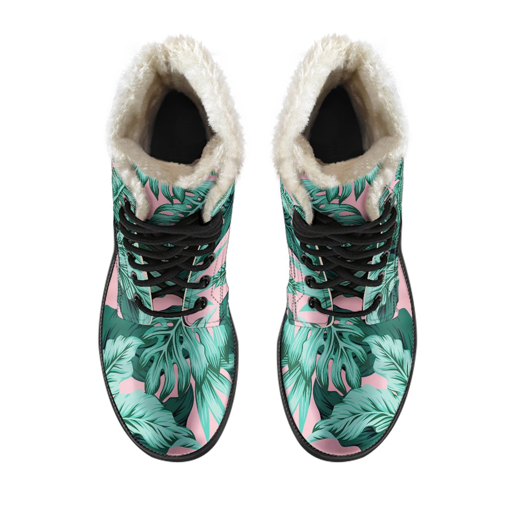 Teal Banana Leaves Faux Fur Leather Boots: Embrace Your Inner Hippie Style - 4