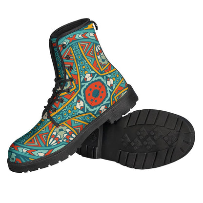 Teal Bohemian Mandala Pattern Leather Boots - Step Out in Hippie Style - 2