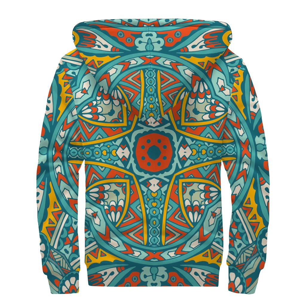 Teal Bohemian Mandala Sherpa Zip Up: Groovy Style for Modern Hippies - 2