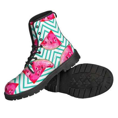 Teal Chevron and Watermelon Pattern Leather Boots for the Free-Spirited Hippie - 2