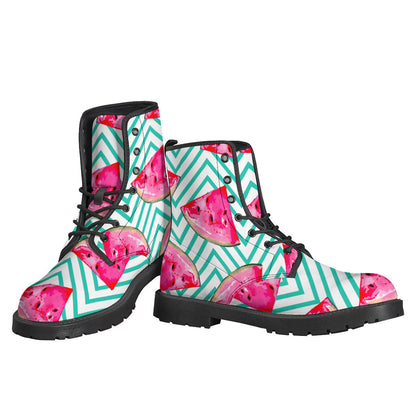 Teal Chevron and Watermelon Pattern Leather Boots for the Free-Spirited Hippie - 3