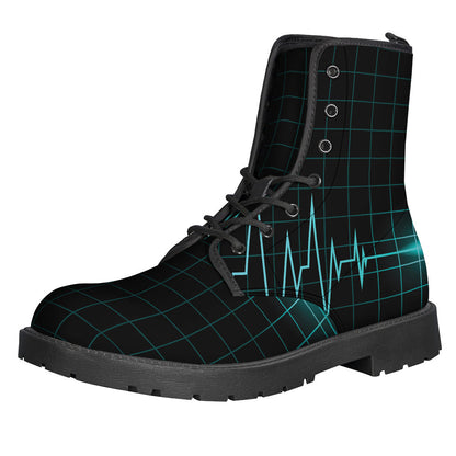 Teal Heartbeat Print Leather Boots - Groovy Hippie Style - 1