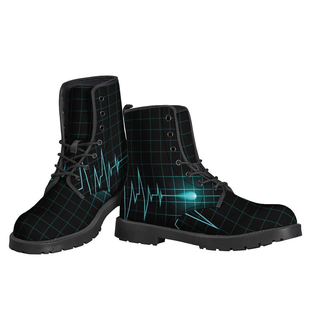 Teal Heartbeat Print Leather Boots - Groovy Hippie Style - 3